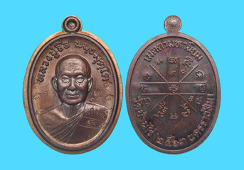 Amulets of famous monks and teachers at Wat Ban Rai, Thailand