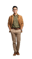 Obraz premium Confident Young Man in Casual Brown and Green Outfit