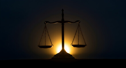 The scales of justice perfectly balanced with light emanating from them for Nelson Mandela International Day July 18