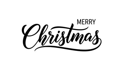 Elegant cursive script proclaims "Merry Christmas" against a white backdrop.