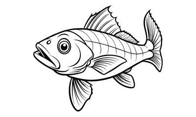 Cod fish Kids vector line art and silhouette t shirt design, elegant detailed illustration, perfect for printable coloring pages, art therapy relaxation and stress relief activities.