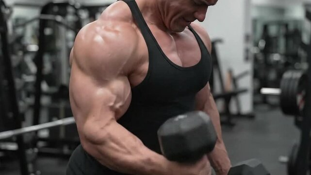 Extremely Buff Bodybuilder Lifting Weights