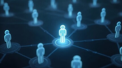 Network of Digital Connections Featuring Glowing Human Figures Representing Online Interaction in a Futuristic Setting
