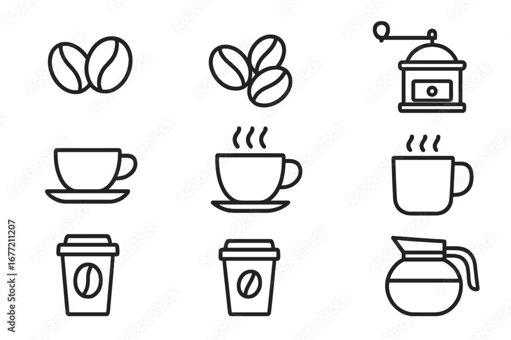Poster coffee line icon set. simple vector symbols collection for cafe menu, web design. includes coffee be