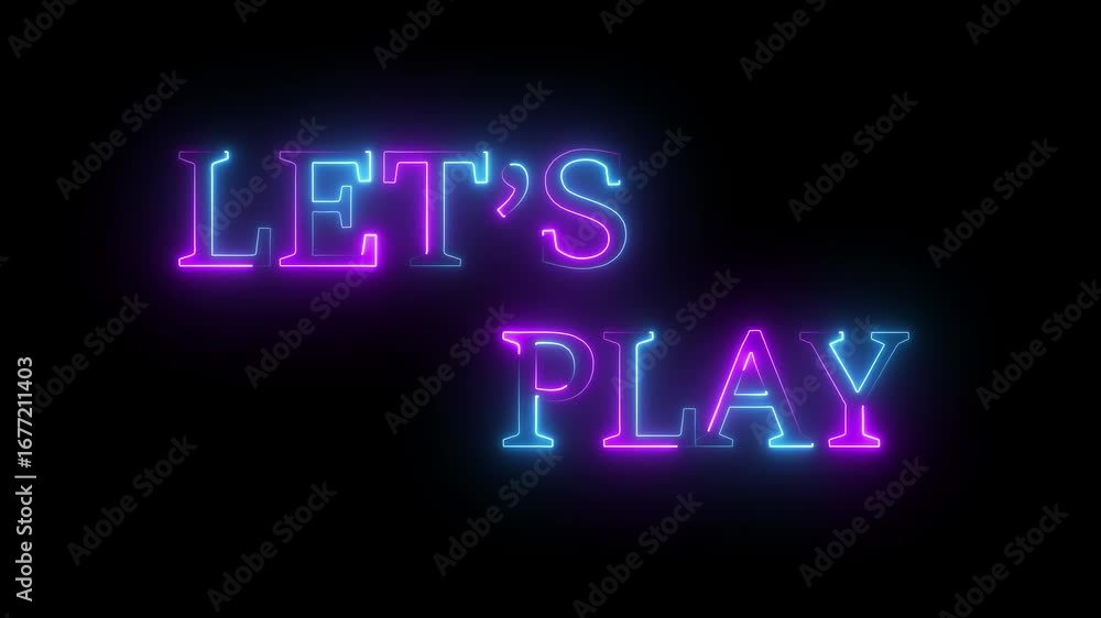 Aufkleber lets play text font with neon light. luminous and shimmering haze inside the letters of the text let