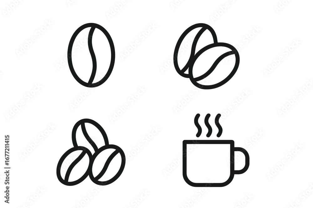 Poster coffee beans and hot mug line icon set. simple vector outline symbols for cafe menu, espresso, and c