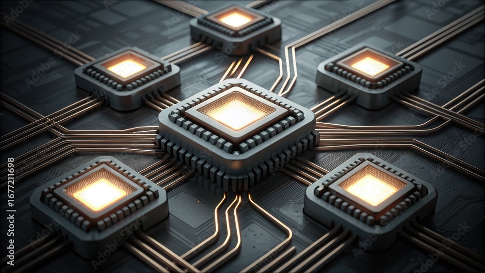 Poster Intricate Neural Interface Nodes on Metallic Surface in Detail