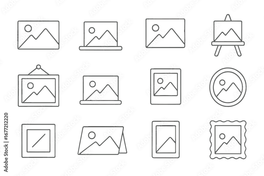 Aufkleber picture and photo line icon set. image gallery outline symbols collection for web design and mobile 