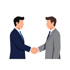 Two businessmen in suits shake hands, signifying a successful partnership and mutual agreement.