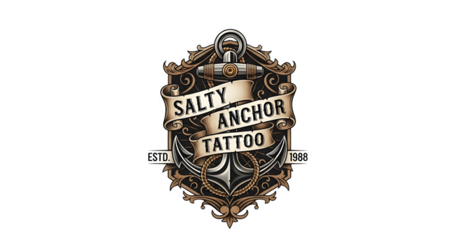 Vintage Salty Anchor Tattoo Emblem with Intricate Nautical Design.