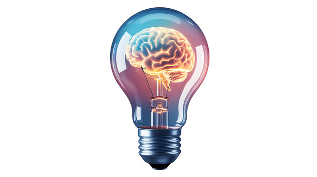 Brain lightbulb idea innovation creativity intelligence inspiration knowledge mind thinking concept power on transparent background