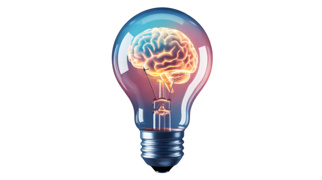 Brain lightbulb idea innovation creativity intelligence inspiration knowledge mind thinking concept power on transparent background
