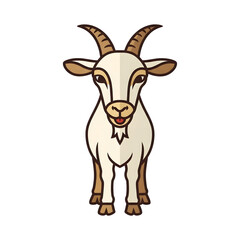 Fototapeta premium Cute cartoon goat illustration with horns front view.