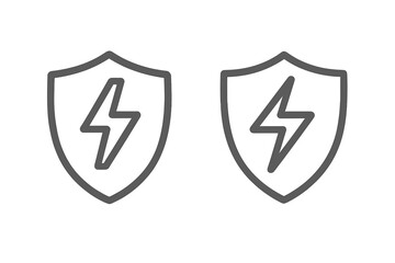 Shield and lightning bolt icon for protection and security. Power, energy, and electricity symbol. Vector logo concept for safety, defense, antivirus, and surge protection.