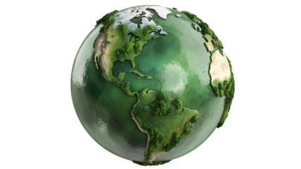 Green earth globe world environment day ecology nature conservation planet geography map continents 3d model 100 on transparent background