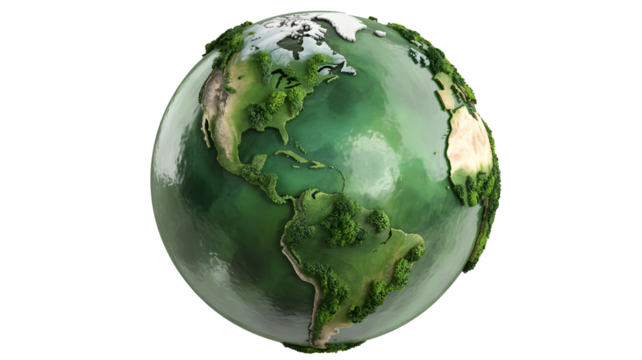 Green earth globe world environment day ecology nature conservation planet geography map continents 3d model 100 on transparent background - Powered by Adobe