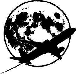 et Flying Past Full Moon -  Dramatic Silhouette Illustration isolated with white coloured background Vector 