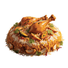 Testy Chicken Biryani isolated on white background 