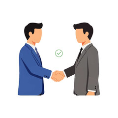 Fototapeta premium Two businessmen shake hands, signifying a successful deal or partnership against a clean white background.