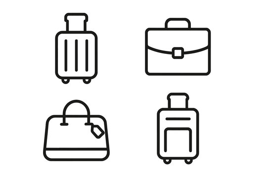 Suitcase briefcase baggage luggage line icons collection, minimalistic linear pictograms for travel, business, web design, apps, social media, banners, and digital graphics
