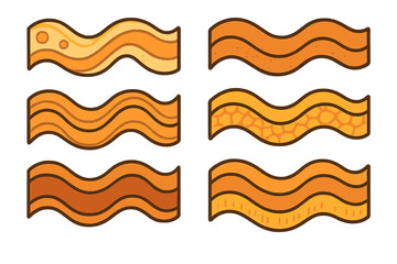 Decorative wavy patterns in warm tones showcasing unique abstract shapes and textures for artistic inspiration, vector cartoon illustration with transparent background