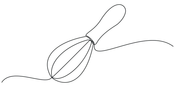 Whisk continuous one line icon isolated on white background. Bakery symbol art drawing. Whisk design outline. Editable stroke. Vector illustration