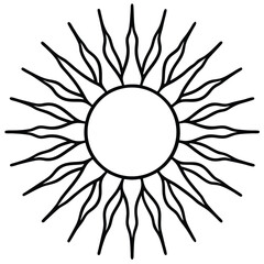 Abstract sun icon with wavy pointed rays and a central circle on a white background symbol graphic