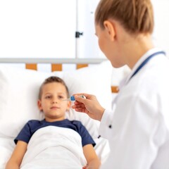 Obraz premium Doctor taking a child's temperature