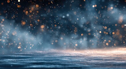 Dark, atmospheric, winter scene with glittering particles