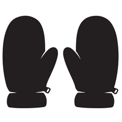 Black Mittens Pair Silhouette on White Background