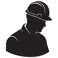 Black Silhouette of an Industrial Worker Wearing a Hard Hat