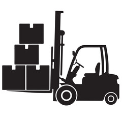 Forklift Lifting Stacked Boxes Black Silhouette Icon