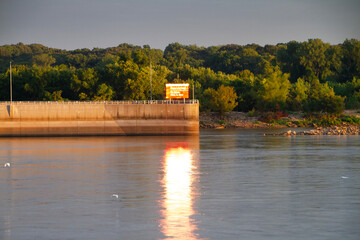 Robert S Kerr Lock and Dam at sunrise, the end of the lock area where river traffic would go...