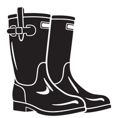 Classic Pair of Black Rain Boots Vector Outline Graphic