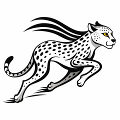 Black and white cheetah illustration running with yellow eyes Keywords: cheetah, running, animal, wildlife