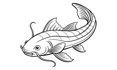Catfish Kids silhouette and vector line art t shirt design, intricate detailed drawing, adult coloring pages, printable art for stress relief and relaxation, high-quality illustration.