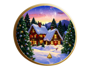 Christmas card with round frame on white background  