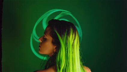 Woman with green and black hair