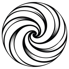 Black And White Circular Swirl Pattern With Dynamic Lines On White Background spiral