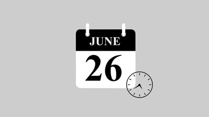 Futuristic June 11 calendar icon featuring dynamic watch animation. High-Resolution motion graphics template for digital scheduling, smart reminders, countdown interfaces, and timeline.