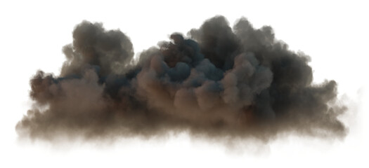 Overcast black steam clouds floating isolated on transparent backgrounds 3d render png