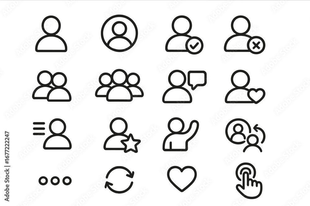 Poster user profile and account line icon set. simple outline symbols for web and mobile app interface. inc