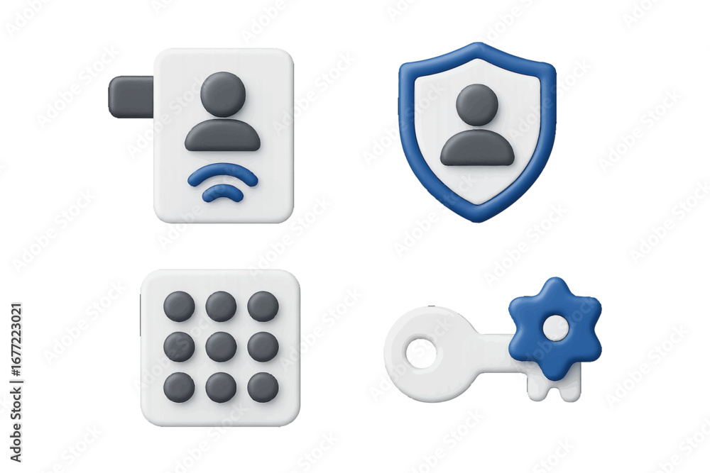 Aufkleber digital security icons for access control, data protection, and user authentication. modern 3d icon 