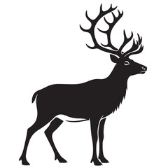 Obraz premium Black Silhouette of a Majestic Stag with Large Antlers Standing in Profile