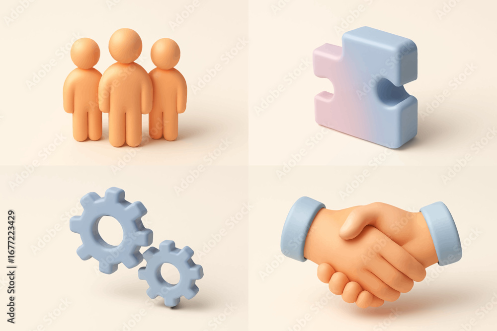 Poster abstract 3d icons for teamwork and collaboration concepts. modern 3d icon set
