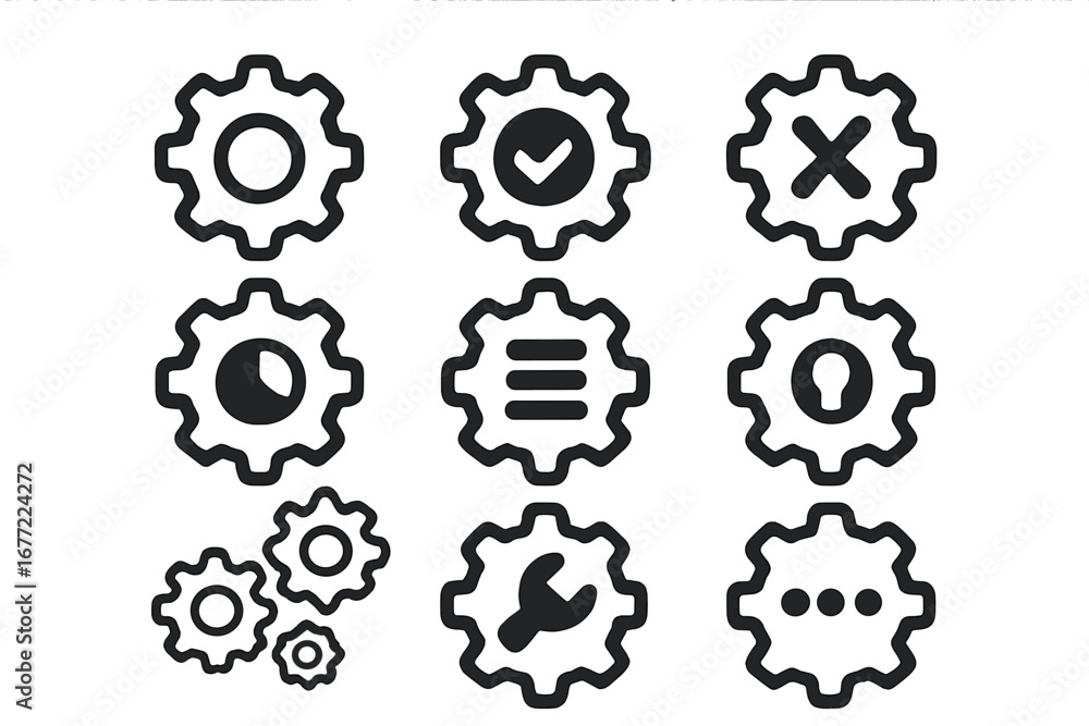 Aufkleber gear settings icon set. cogwheel mechanism symbols for web and mobile app interface. vector collecti