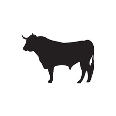 Standing bull silhouette. Strong bull profile icon for farm, meat logo, or Spanish culture design.