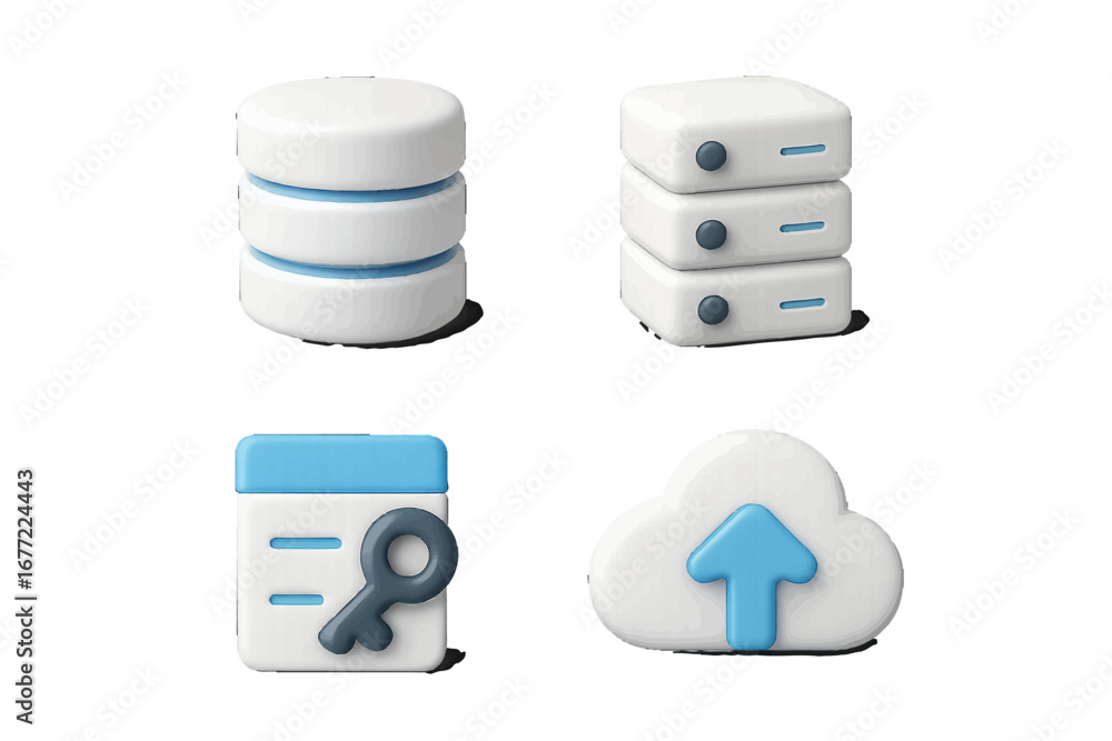 Aufkleber 3d icons for data storage, security, and cloud computing. modern 3d icon set