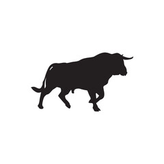 Raging bull silhouette. Aggressive walking bull motion and strength for bold designs.