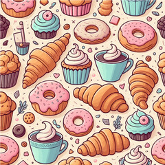 Seamless vector pattern of cakes